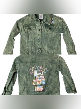 Snoopy Peanuts Denim Jacket 5T NWOT Green Acid Wash Paris Blues